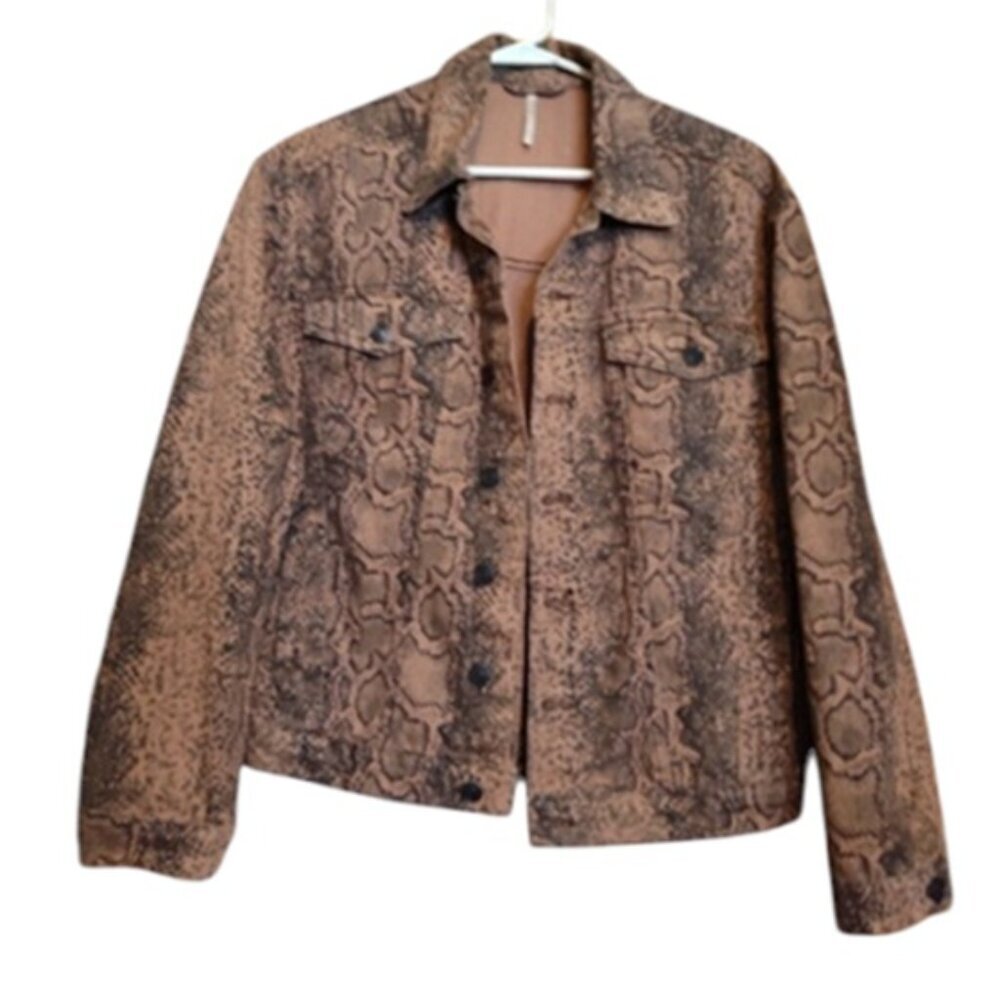 Free People snakskin printed denim jacket, size small